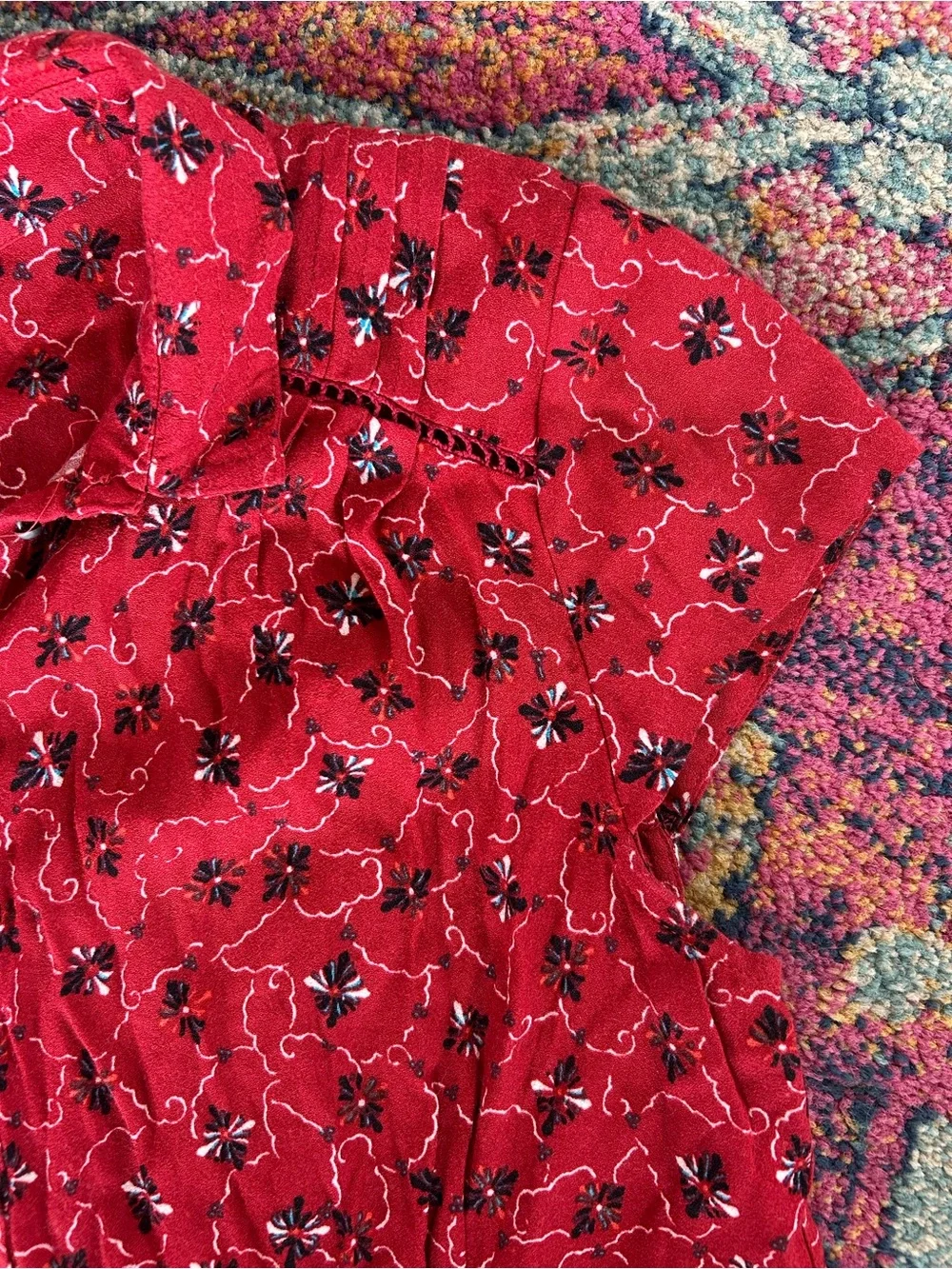 Free People | Women’s Red/Black Floral Short Sleeve Debby Dot Shorts Romper Sz S